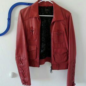 Diesel 100% lambskin red leather jacket